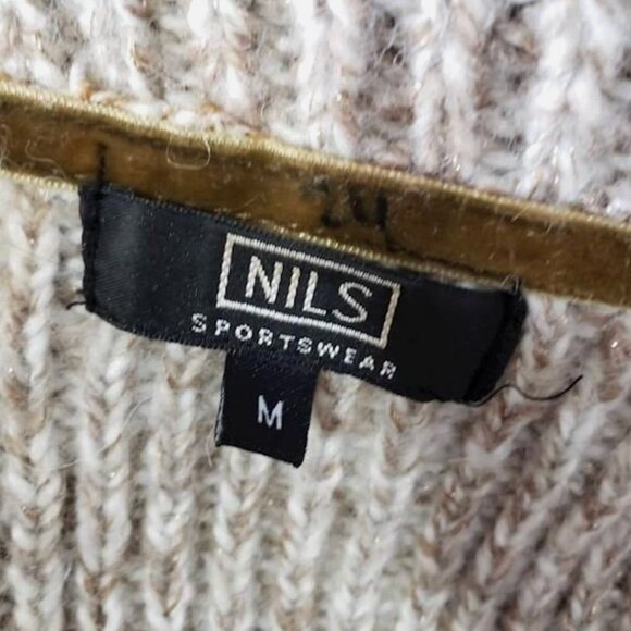 Vintage NILS Sportswear Ski Long Sweater Coat Knit Cardigan Women M Gray Jacket - Picture 5 of 6